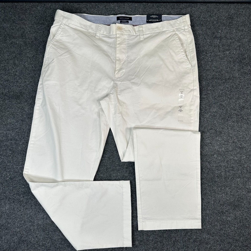 NWT Tommy Hilfiger Men's White Solid TH Flex Custom Fit Pants Size 40x30